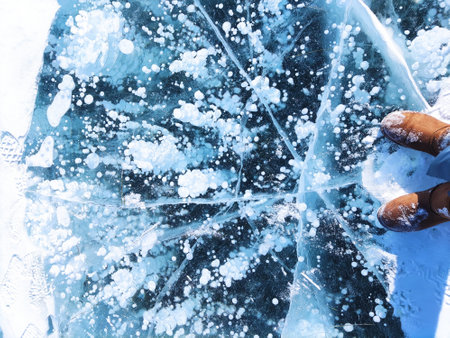 Crystal clear ice of Lake Baikalの写真素材