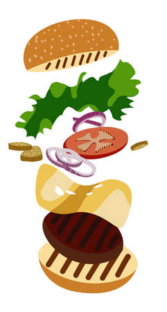 Vector illustration of a falling burgerのイラスト素材