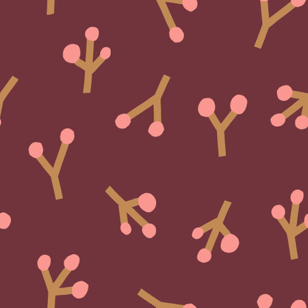 Seamless pattern with branches and berries on brown background. vector illustration.のイラスト素材