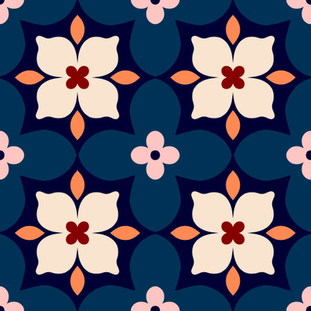 Seamless pattern with decorative flowers. Vector illustration in retro style. Abstract floral tileのイラスト素材