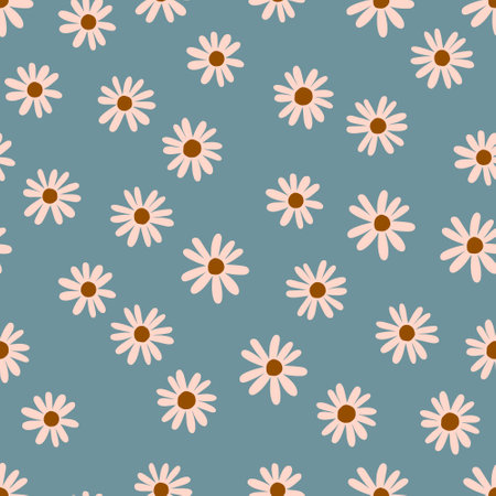 Seamless pattern with daisies. Vector illustration in retro style.のイラスト素材