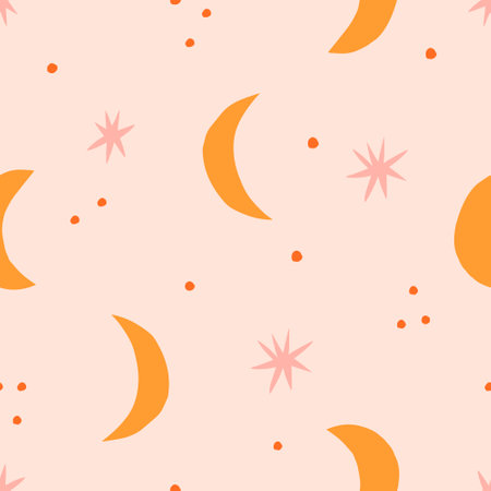 Seamless pattern with moon and stars. Vector illustration. Flat design.のイラスト素材