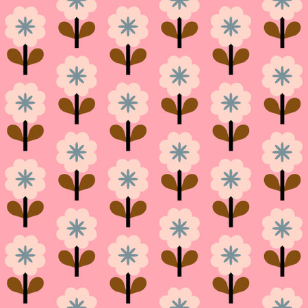 Seamless pattern with flowers and leaves on a pink background.のイラスト素材
