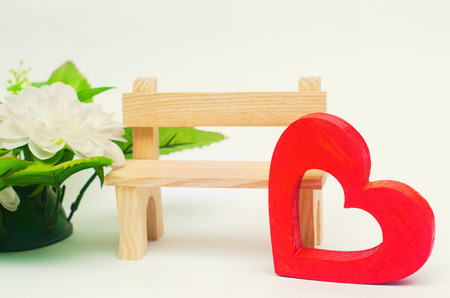 wooden red heart and bench on a white background. Valentine's Day

の写真素材