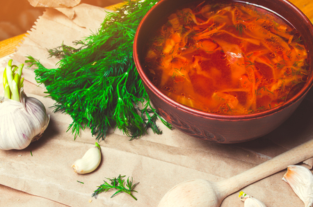 traditional Ukrainian borsch, red beet soup, borshch with beet, Ukrainian and russian national food

の写真素材