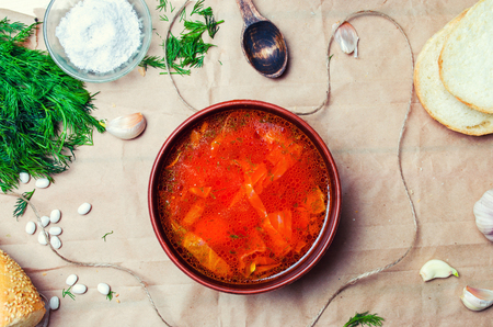 traditional Ukrainian borsch, red beet soup, borshch with beet, Ukrainian and russian national food

の写真素材