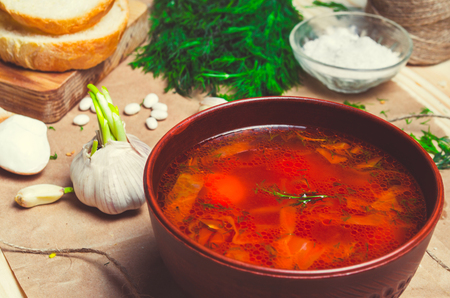 traditional Ukrainian borsch, red beet soup, borshch with beet, Ukrainian and russian national food

の写真素材