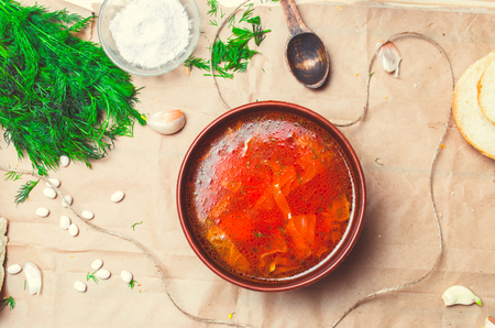 traditional Ukrainian borsch, red beet soup, borshch with beet, Ukrainian and russian national food

の写真素材