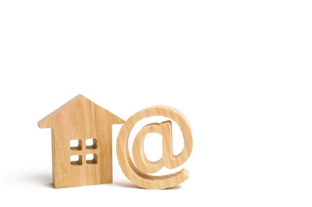 Email icon and house. Contacts of e-mail, home page, home address. communication on Internet....