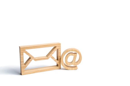 Envelope and email symbol on a white background. Concept email address. Internet technologies and contacts for communication. Communication over the network, business and correspondence.の写真素材