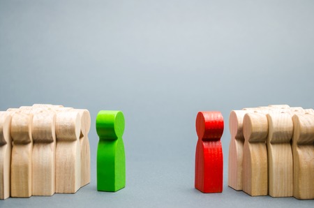 The conflict between the leaders of the two teams. Business competition. Search for compromises. People in the discussion. Conflict among employees. Two opponents. Conflict of interest. Dispute.の写真素材
