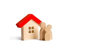 Figures of the family and house on an isolated background. real estate, your own home. Affordable housing on credit or mortgage. Renovation and construction. Subsidies, citizenship. Banner