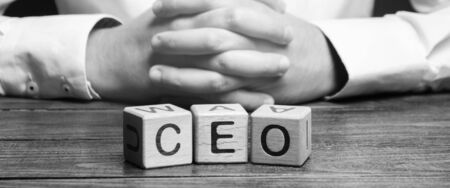 Wooden blocks with the word CEO and businessman. Chief Executive Officer. Boss, top management position in a team or company. Leader, Leadership. Business conceptの写真素材