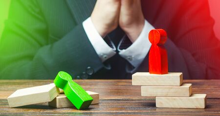 Businessman is saddened by defeat. Loss, failure. Mistake handling. Weakness incompetence, victory of a stronger opponent. Unprepared, unprofessional. Diplomacy, business. fall short of expectationsの写真素材