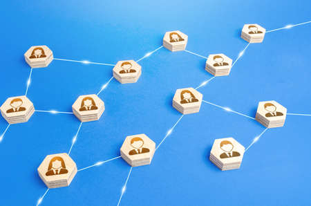 Connections between people. Meritocracy and autonomy. Communication coordination. Collaboration, teamwork. Exchange of information in company. Submission, subordination and coordination.の写真素材