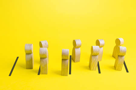 Figures of people in line do not maintain social distance and break formation. Lack of discipline, disregard anti-epidemic rules. Increased risk of disease growth. Ignoring precautions. Disobedienceの写真素材