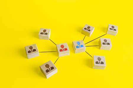 Blocks of two team leaders compete with each other. Competition, conflict resolution. Teamwork, goal...