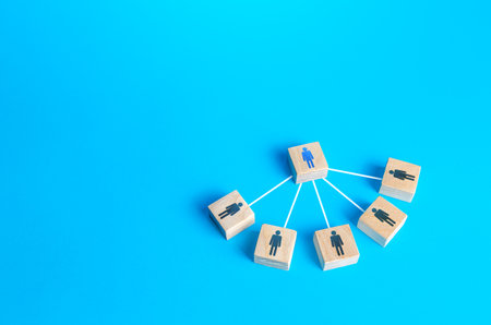 The head leader connected with employees by lines. Business personnel management. Delegation of...