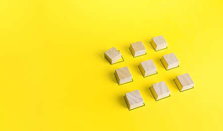 The blocks are in the correct order except for one. Violation of order, malfunction failure. Deviation from the norm. Determination and correction of the error. Disorder process. Discipline staggeredの写真素材