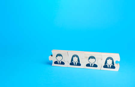 Connected puzzles with people. Effective business employees group collectives. Personnel leadership....