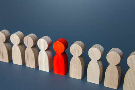 Red man in a crowd. Stranger, eye-catching. Different, special. Infected carrying threat of pandemic...