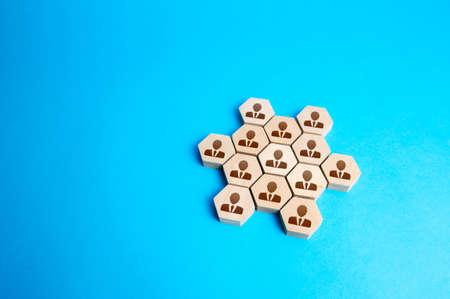 People are united. Social organizations, commercial structure. Team organization, joining forces. Business management. Discipline in hierarchy. Unity. Team building, teamwork cooperation.の写真素材