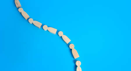 A curved chain made of people figures. Follow the leader. In a single stream. Spread of information...