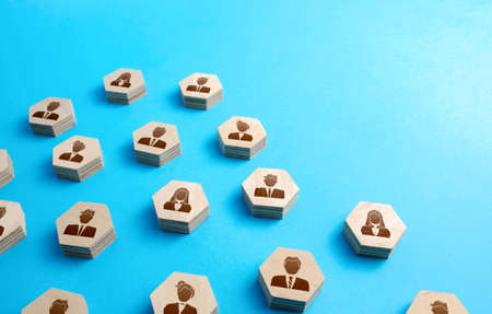 Hexagonal figures of business people. Hiring new employees and recruiting staff. Society and social...