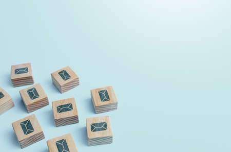 Envelopes and messages. Correspondence. Communication, e-mail newsletter. protection of information. public relations. security and confidentiality. CRM and customer feedback. Advertisingの写真素材