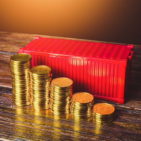 Price for the transportation of goods by containers. How to save on logistics and freight. High rates. Logistics and world trade. Increase transport traffic and profits. Discounts and costsの写真素材