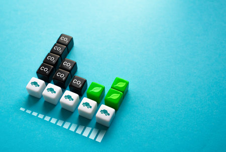 Change of road transport to environmentally friendly. Promoting a policy to phase out internal combustion engines. Transmission to green energy. Advanced technologies of reduction of CO2 emissions.の写真素材