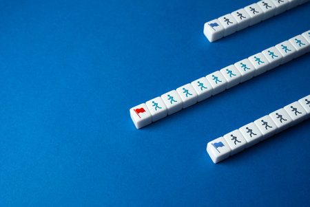 Arrows and competition. The concept of rivalry and speed. Competition between two startup teams....