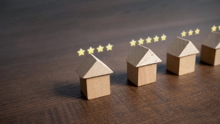 Rating of housing with five stars. Set level and quality of the housing, status and comfort. aesthetics and functionality. Search for best options. Luxury VIP class apartments.の写真素材