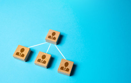 The connection between the leader and the subordinates. Delegation of work, feedback. distribution of inheritance. project manager. discipline and teamwork. Leadership and personnel management.の写真素材