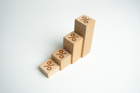 Rising interest rate. loans and mortgages. Sale discounts and promotions. Rising borrowing payments. Investment and economic growth. uptrend. The upward trend. Cashback shopping bonus.の写真素材