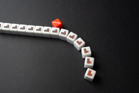 Sanctions ruin industrial supply chains. Bankruptcy and closure of enterprises that are subject to restrictions. Policy of containment of aggressor states. Destroy the economy. Cause economic damageの写真素材