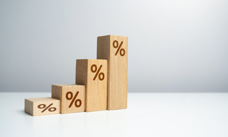 Percent growth scale. High income on deposits and investments. Maximize financial gains. Increase income and payouts. Loyalty program and benefits for long-term cooperation. Savings accountの写真素材