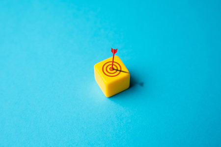 Arrow in the center of the target. Right on target on the first try. Advertising, marketing and targeting. Research, data analysis, and insights. High performanceの写真素材