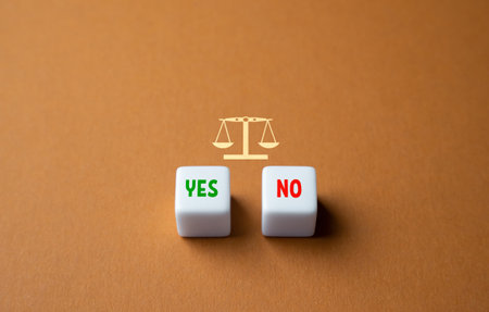 Weigh everything for yes or no. dispute resolution in court. Choice between acceptance and rejection. Weighing the pros and cons. decision making, voting.の写真素材