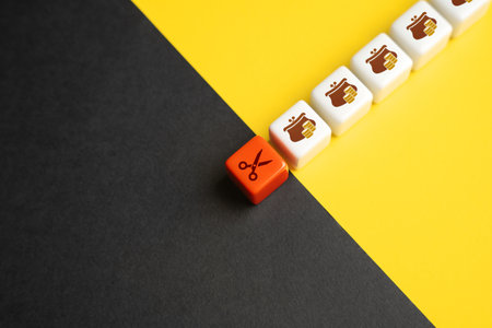 budget cuts. Reducing income. inflation threatens savings. Loss of savings and investments. Depreciation of property and assets. Poor financial planning. Short time for action to protect finances.の写真素材