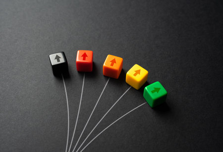 At the crossroads of path options. Choosing between two distinct paths, leading to different outcomes and destinations. visual metaphor.の写真素材