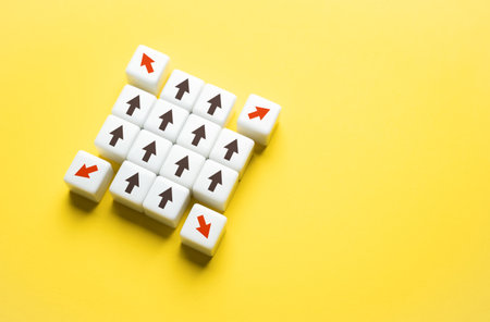 Leave the group. Team breakup. Refusal to follow with the rest. Team size decrease. Dismissal of a part of personnel. crisis and downsizing. Cost reduction, optimization. Collapse of the businessの写真素材