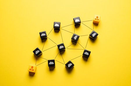 Communication through cloud tools and workplaces. cloud computing technology. Internet of things. corporate ecosystem. Real-time collaboration, document sharing, and video conferencingの写真素材