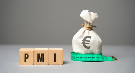 PMI on a blocks concept - Purchasing Managers' Index. Economic indicators derived from monthly surveys of private companies. Business assessments and finance concept. PMI Project Management Instituteの写真素材