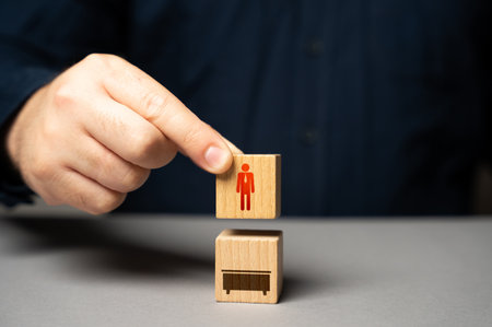Appointment to post. Hire an employee for a new vacancy. Installing a subservient leader, easily influenced, and serves the interests of others. Organization of work and appointment of managers.の写真素材