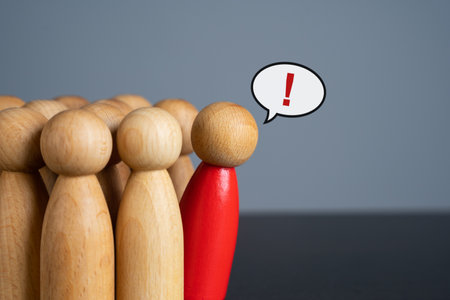 Proactive people in society are also dissatisfied. Objection. A requirement to pay attention. Call, claim.の写真素材