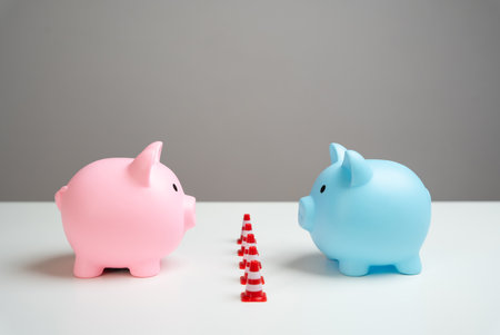 Personalization of the family budget. Financial problems in relationships. Separate budgets in relationships and family. General expense items and personal spending limits. Divide funds. Argumentの写真素材