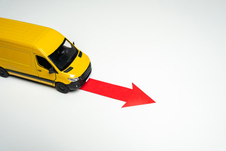 Delivery van and forward arrow. Efficiency, speed, and reliability in transportation and logistics....