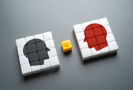 Resolution of the dispute through the court. Search for a compromise. Dispute resolution of opposing sides. Mediation of conflicting parties.の写真素材