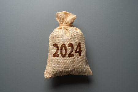 Bag with the inscription 2024. Embracing new trends, making forecasts, setting plans for the coming future. Great beginnings and opportunities. New year.の写真素材